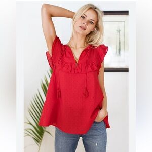 Emerson Fry Red Ruffle Blouse